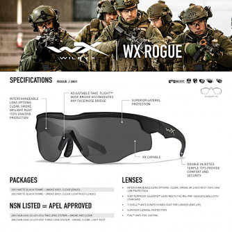 Wiley X - WX Rogue COMM Grey/Clear/Light Rust Matte Black Frame Sonnenbrille