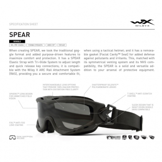 Wiley X - Spear Smoke Grey/Clear  Matte Black Frame Googles