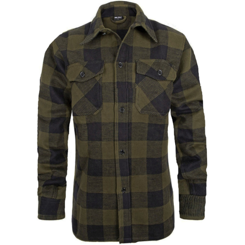 Mil-Tec Lumberjack Flannel Shirt Heavy - Black-Olive Green