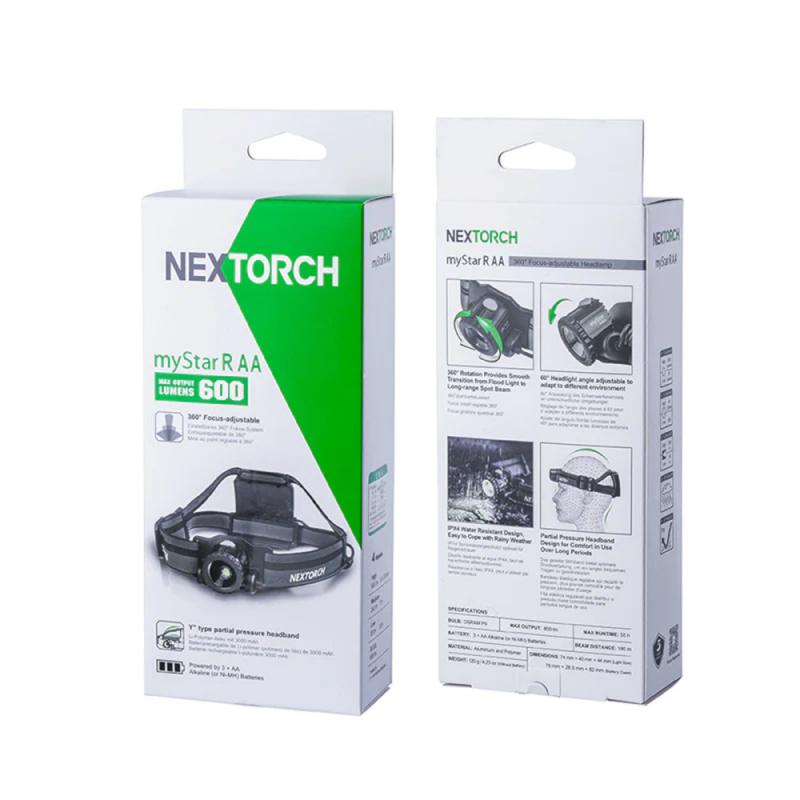 Nextorch MyStar R AA LED Kopflampe 600 Lumen Fokussierbar 3x AA-Batterien