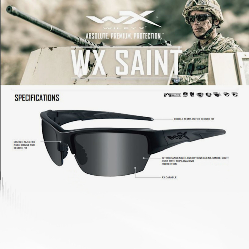 Wiley X - WX Saint Smoke Grey /Clear/Light Rust Matte Black Frame Sonnenbrille