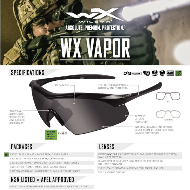 Wiley X - WX Vapor 2.5 Grey/Clear/Light Rust Matte Black Frame Sunglasses